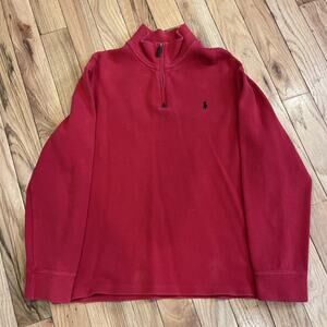 Vintage Polo Ralph Lauren Red BlackPony Quarter Zip Sweatshirt XL